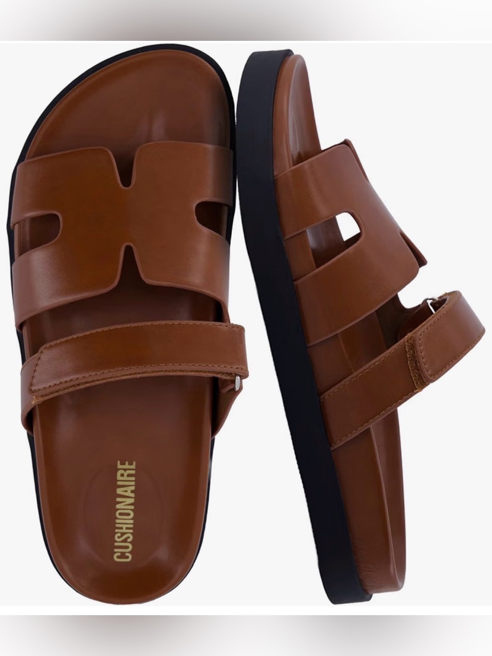 Cushionaire Women's Tan Leather Slide Sandals size 8.5wide